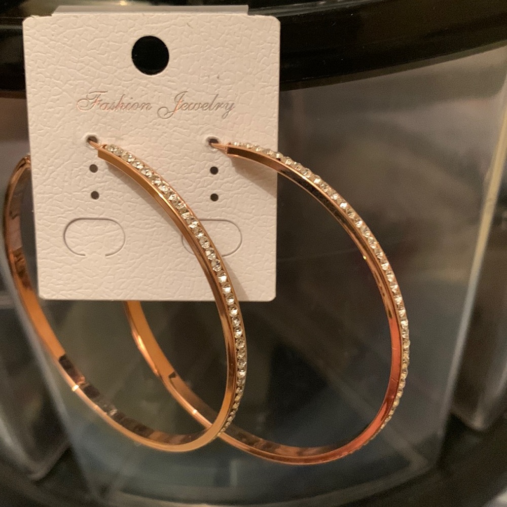 Rose gold and crystal hoops